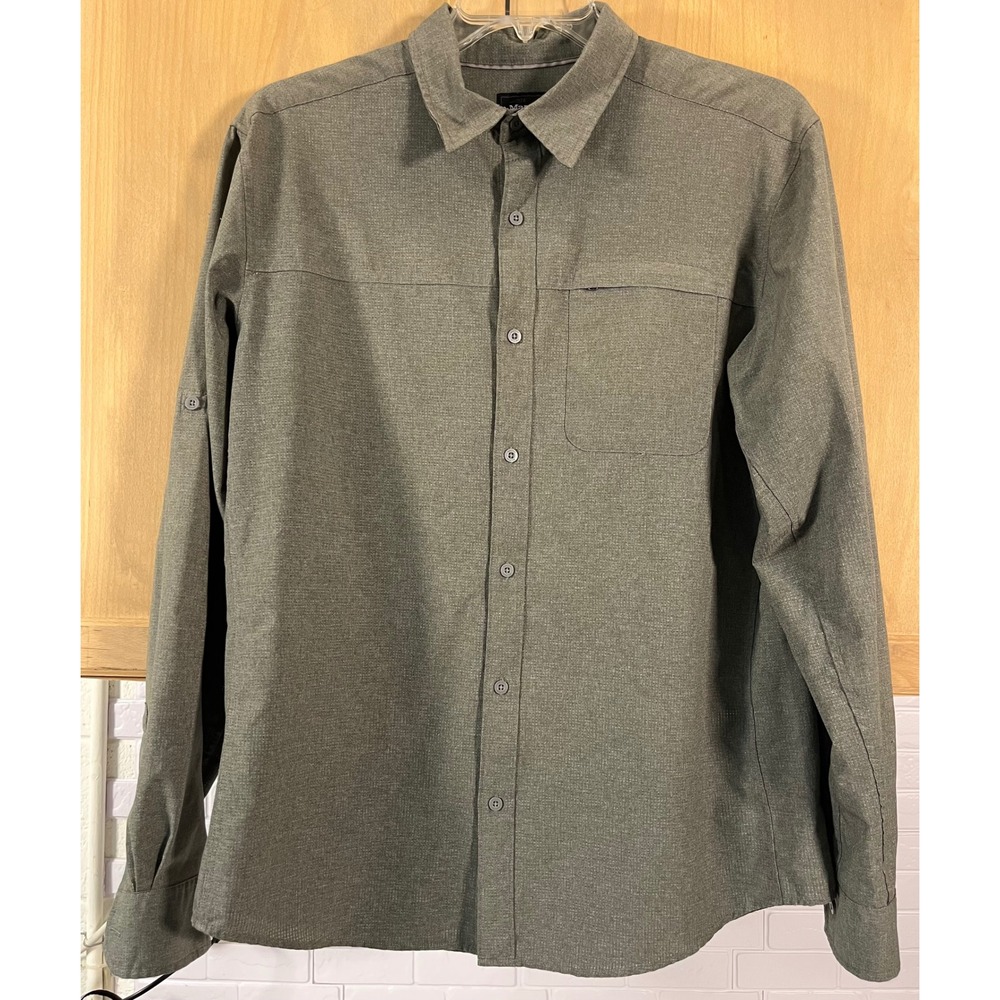 Marmot Button Down Shirt Mens Large Olive Green Long Sleeve Hiking Outdoor
